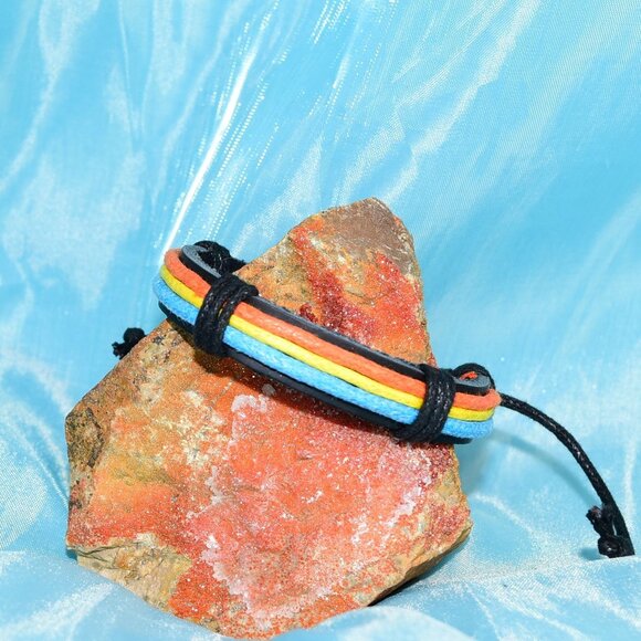 Cameron Mens Layer Hemp Leather Bracelet Black Orange Yellow Blue Gift Packaged - Picture 3 of 9